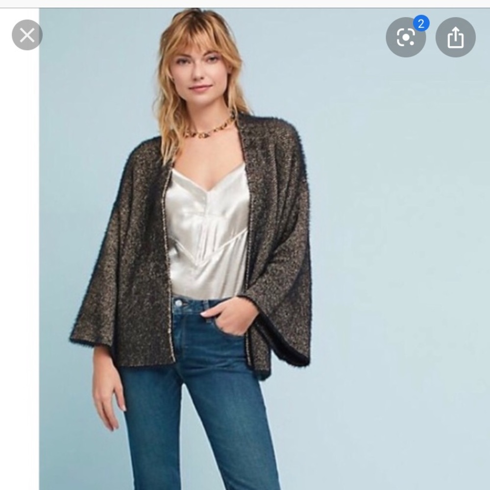 Anthropologie Sleeping on Snow Black & Gold Kimono